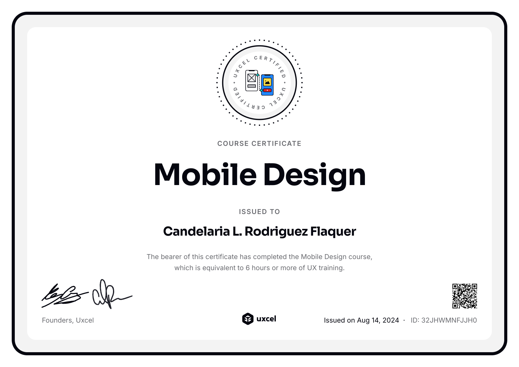 Candelaria L. Rodriguez Flaquer's certificate